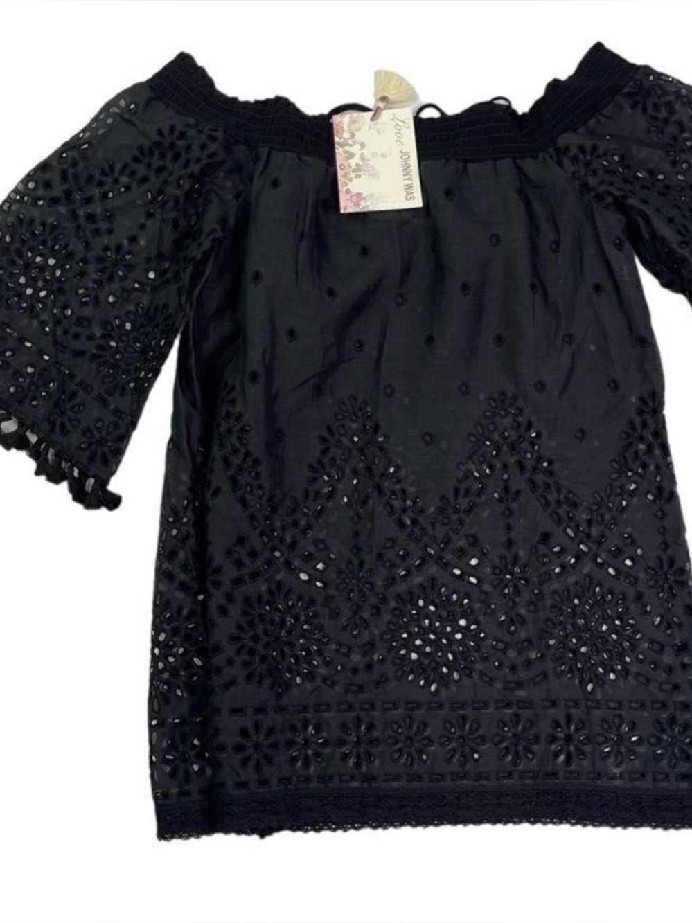 Johnny Was Black Embroidered Eyelet Off-Shoulder Blouse
